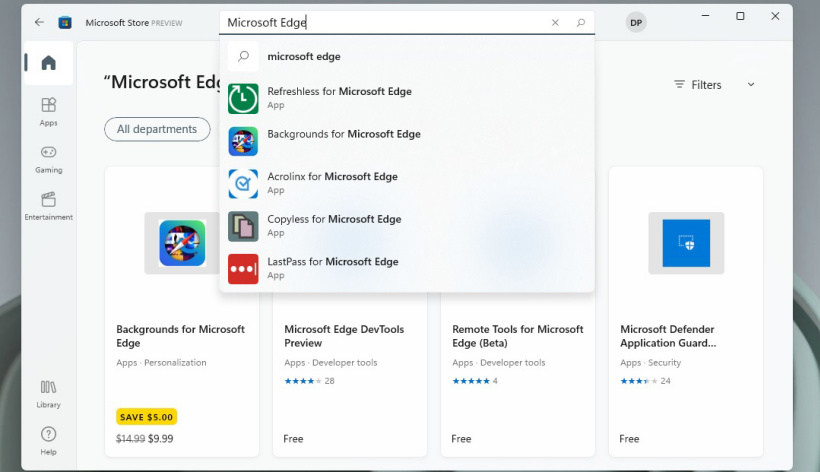Edge瀏覽器上架Win11微軟應用商店