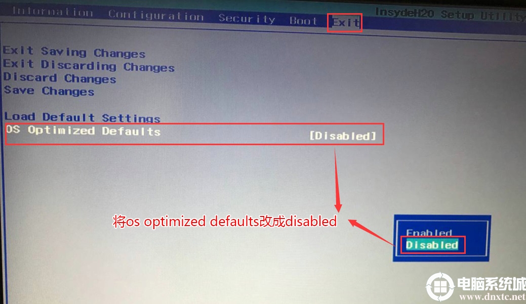 把OS Optimized Defaults設置為Disabled